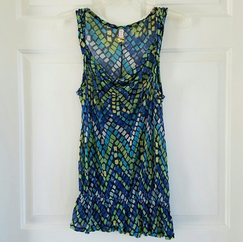 Free People/ blue green tank with twisty details